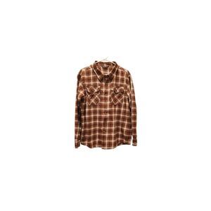 Freedom Industries orange brown long sleeve flannel button up plaid shirt S